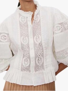 White Embroidered Button-Down Blouse